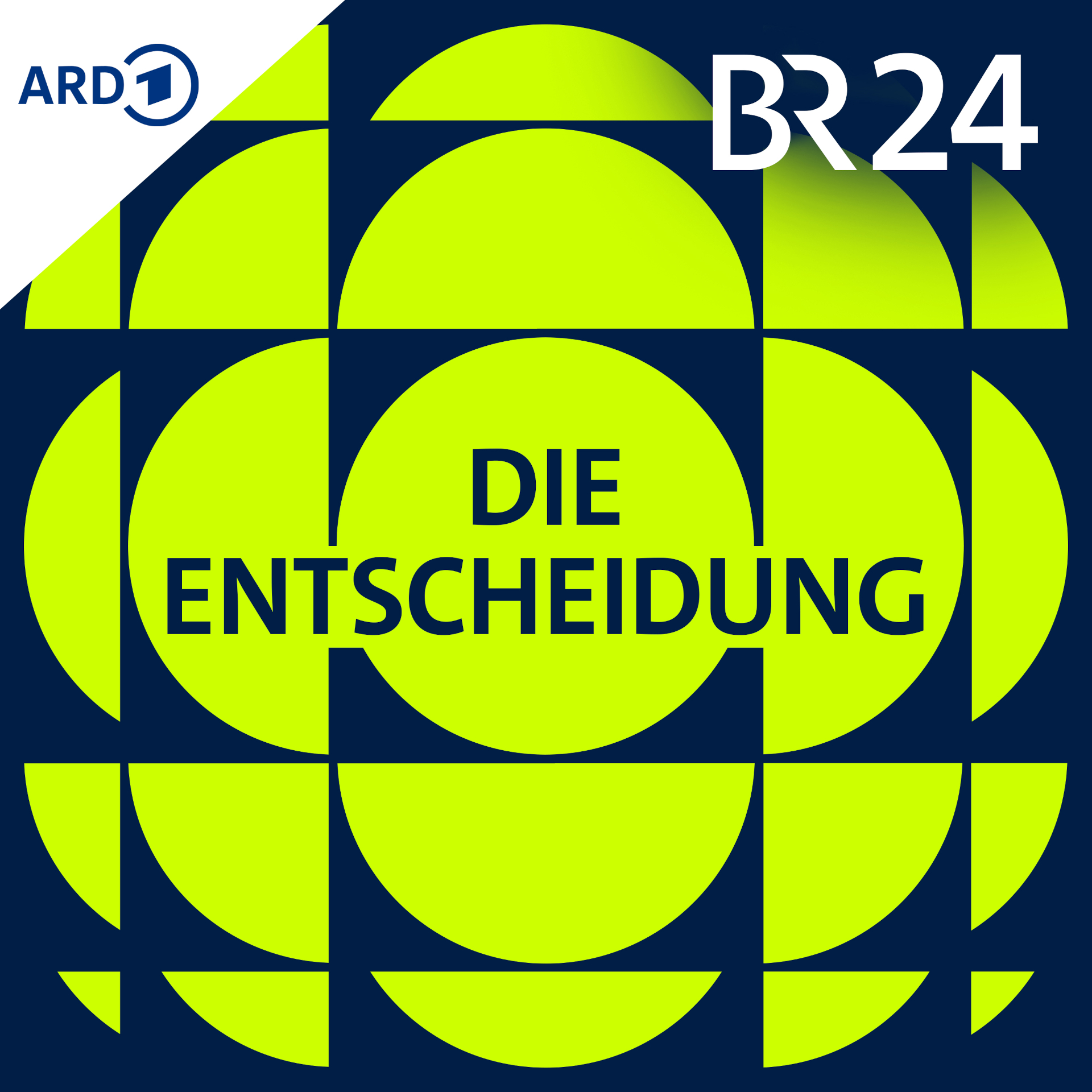 Grüne Halkreise auf schwarzem Hintergrund mit dem Text Die Entscheidung und BR24 darüber