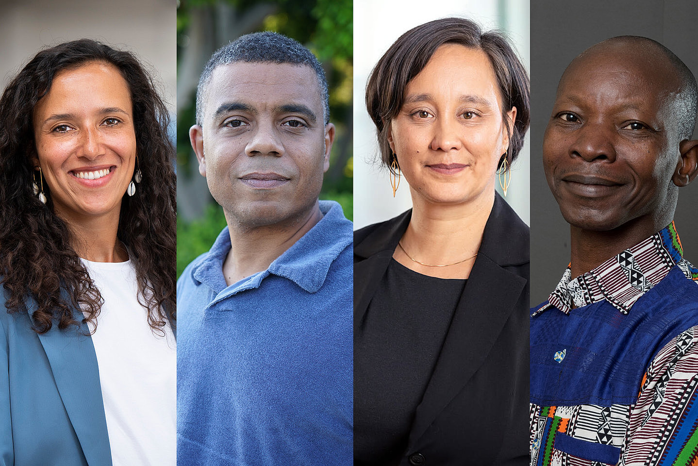 Portrait nebeneinander von Bebero Lehmann, Rene Aguigah, Noa K. Ha, Hamado Dipama 