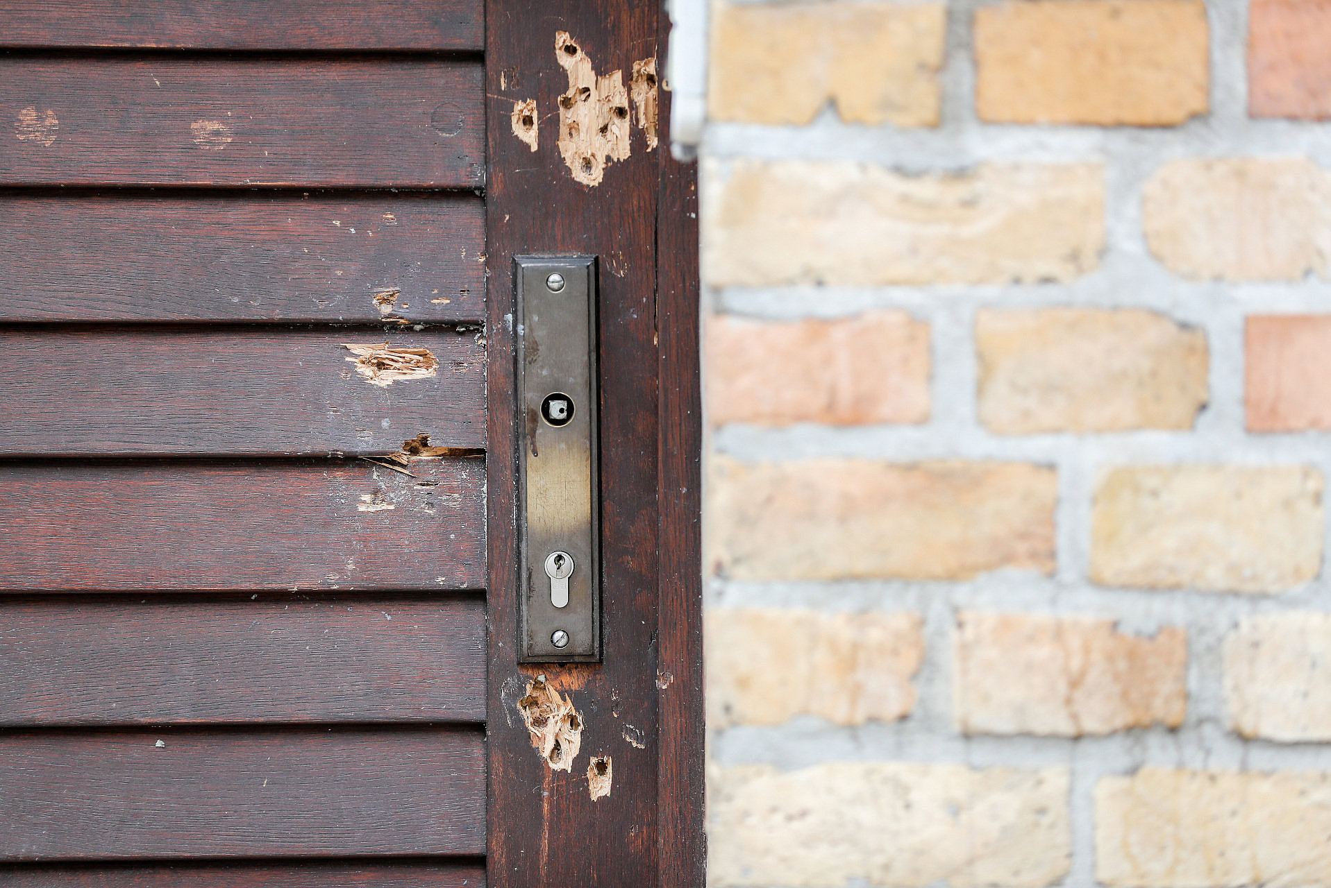 Einschusslöcher an einer Holztür